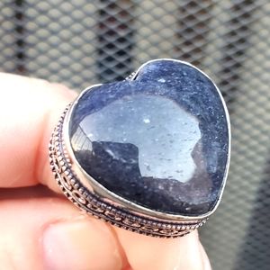 New Huge Heart Shaped Iolite in Sunstone 925 Silver Ring.